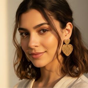 Boho Knit Heart Earrings in Toasted Almond